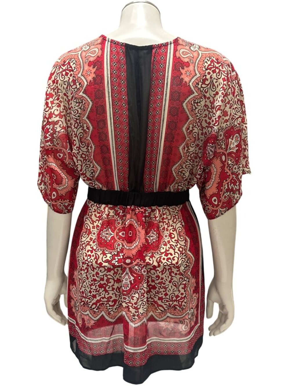 Forever 21 Size S Red Black Paisley Empire Waist Tunic Top Boho Festival Romance - Picture 4 of 13